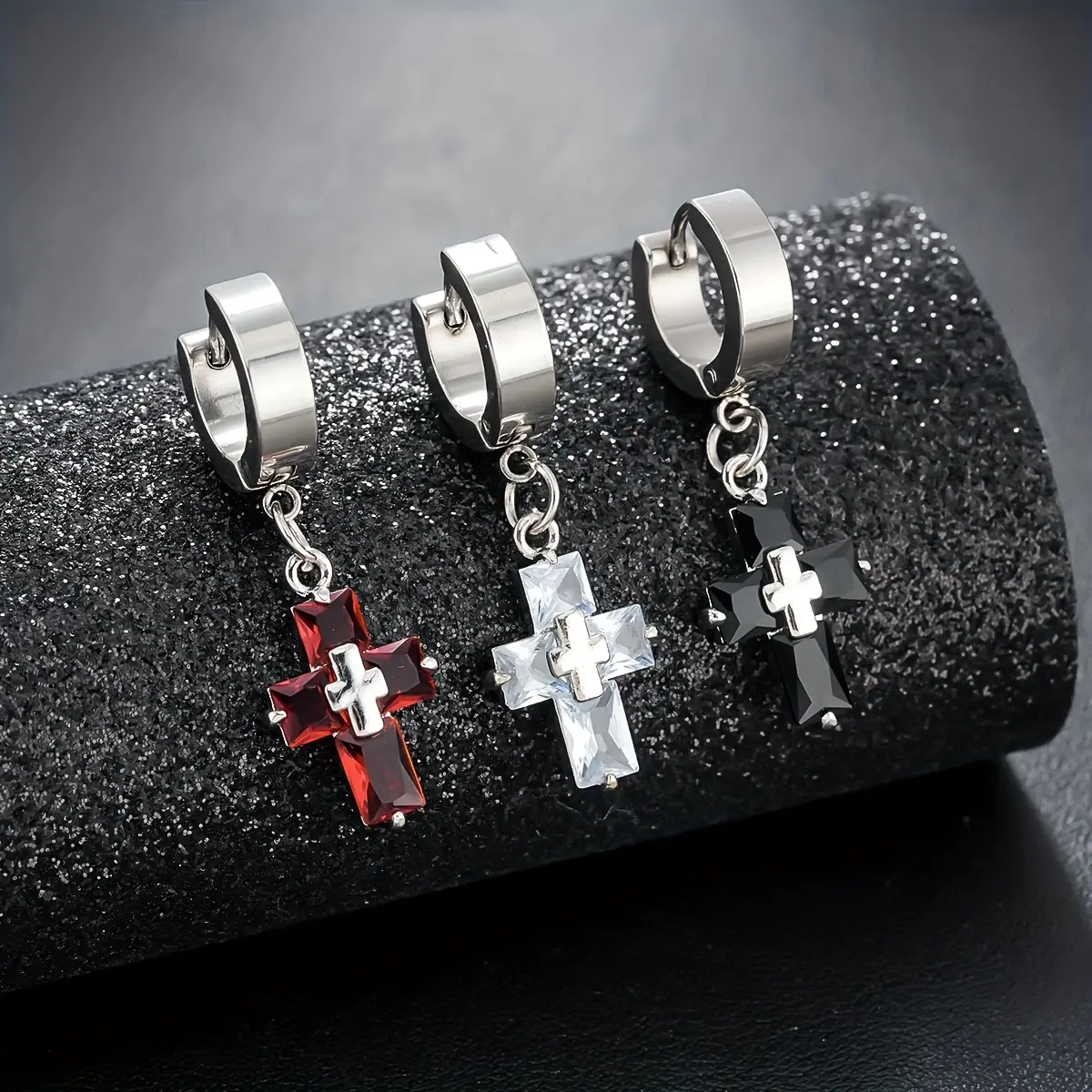 Hip-Hop Cross Earrings for Men, Unique Dangle Hoop Design, Trendy and Versatile Jewelry for Daily Wear, Men’s Earrings