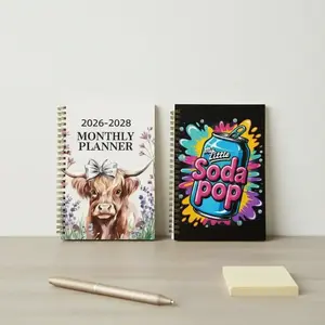 Elegant Floral Cow & Soda Pop Notebook Bundle, 2pcs Spiral Bound Paper Notebooks, Planner Notebook, Weekly Monthly Layout, Colorful Graffiti Cover, Office Stationery