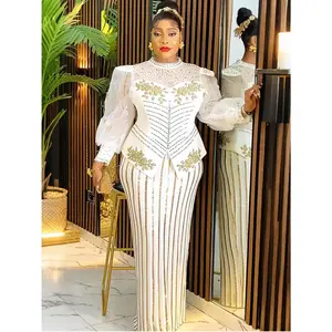 Luxury Vintage Dresses For Women Wedding Party Prom Evening Gown Long Sleeve Dress Dashiki Sequin Robe Turkey African Clothing