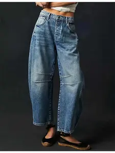 Denim Blue Mid-Rise Barrel Jeans