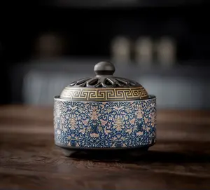 Ceramic Incense Burner hundred flowers pattern, 1 count ceramic incense holder,creative home decoration,home fragrance accessories (without incense)