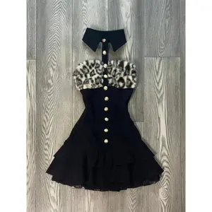 High Street Hot Girl Leopard Print Patchwork Dress Women Sexy Gothic Slim Black Y2k Design Short Dresses Vintage Punk Clothes