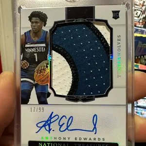 Anthony Edwards National Treasures Rookie Patch Autograph #’d 17/99 Minnesota Timberwolves Officially Licensed Panini America
