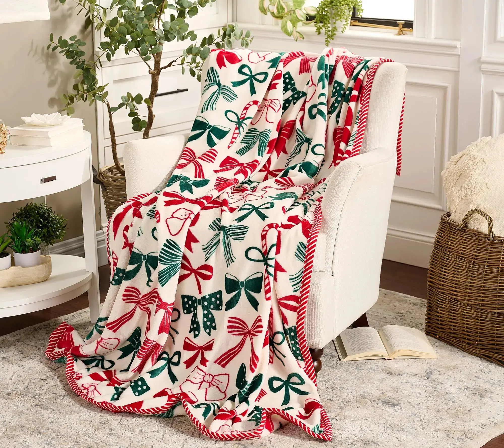 Kringle Express 60x80 Polyester Fiber Holiday Printed Throw with Festive Border, Soft Warm Christmas Winter Home Decor Blanket for Couch, Bed