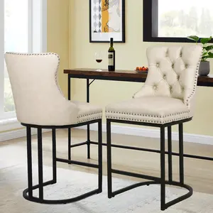 Counter Height Bar Stools Set of 2, Modern Counter Stools with Backrest, 24" Faux Leather Upholstered Barstools with Black Metal Frames for Kitchen Island, Home Bar