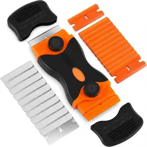 2-in-1 Replaceable Razor  Scraper Tool with 10 Metal & 10 Plastic , Safe Screw- Design for Glass Cooktop Tile Floor  & Sticker Removal, Multi-Surface Cleaning Scraper