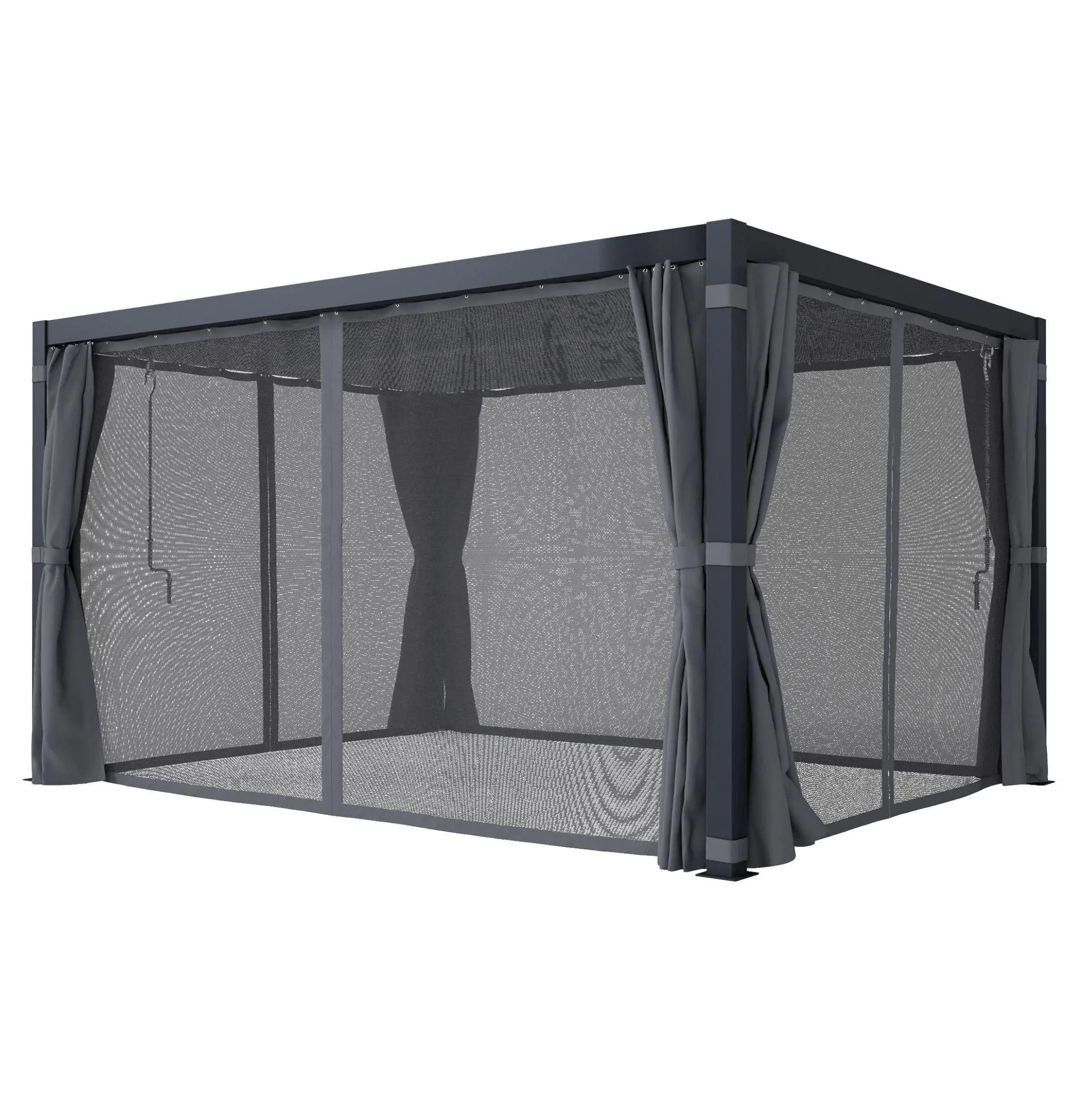 10x13 Outdoor Pergola with Louvered Top, Dark Gray - Retractable Canopy Pergola w/Curtains & Netting