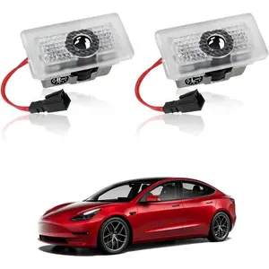 2pcs for Tesla Car Door LED Logo Projector Puddle Light，Super Bright Welcome for 2016-2023 Tesla Model Y Model 3 Model S, Integration Ultra-Brights Step Led Puddle Door Lights，Extension Cord