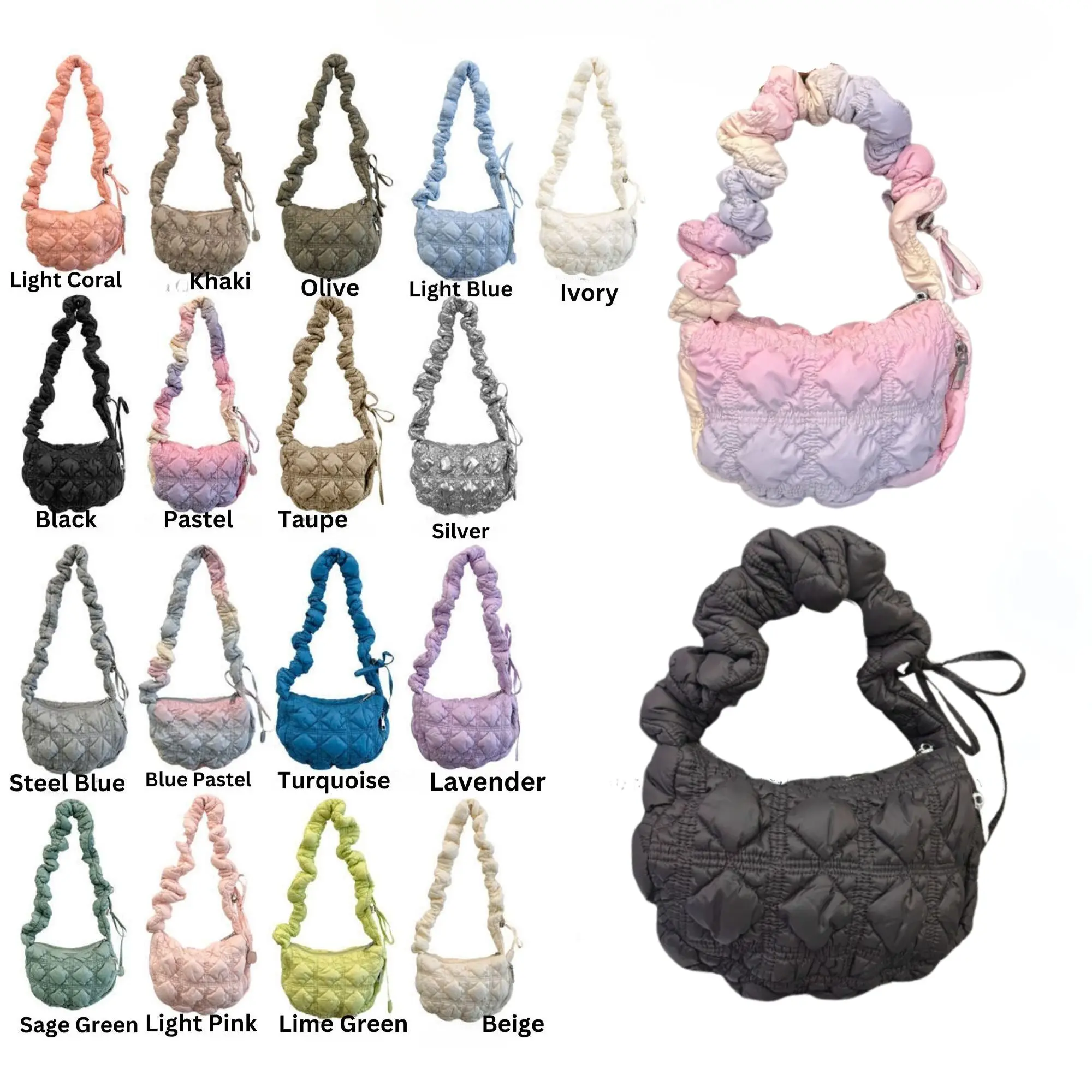 Hatzzi Women's Quilted Pleated Puffer Nylon Shoulder Crossbody Bag