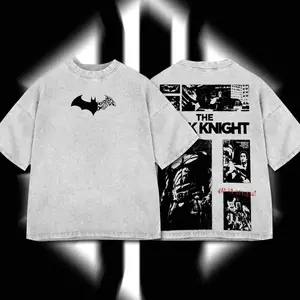 Superstyle The Dark Knight - The Gotham Guardian Hero Verse DC Comic Edition Double Printed Oversize Lightweight Acid Washed Tee TV Series Graphic Design Top Cotton Streetwear Comic Superheroes T-Shirt Clothes Menswear Womenswear AIE
