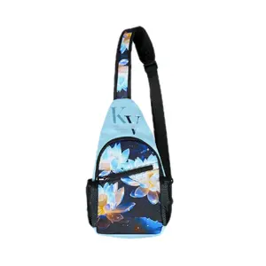 Blue Lotus Sling Bag (Style 1) Madecrom Premium Nylon Shoulder Clutch with Adjustable Strap & Zipped Pockets for Everyday Use 100% Premium Nylon Durable Windproof Features Black Detailing for Sleek Look