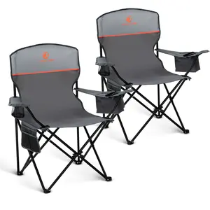 PHI VILLA 2 Pack Portable Camping Chair with 3-Can Cooler Folding Chair with Side Pocket and Cup Holder, Collapsible for Camping, Tailgates, Beach, Fishing and Sports,2PC