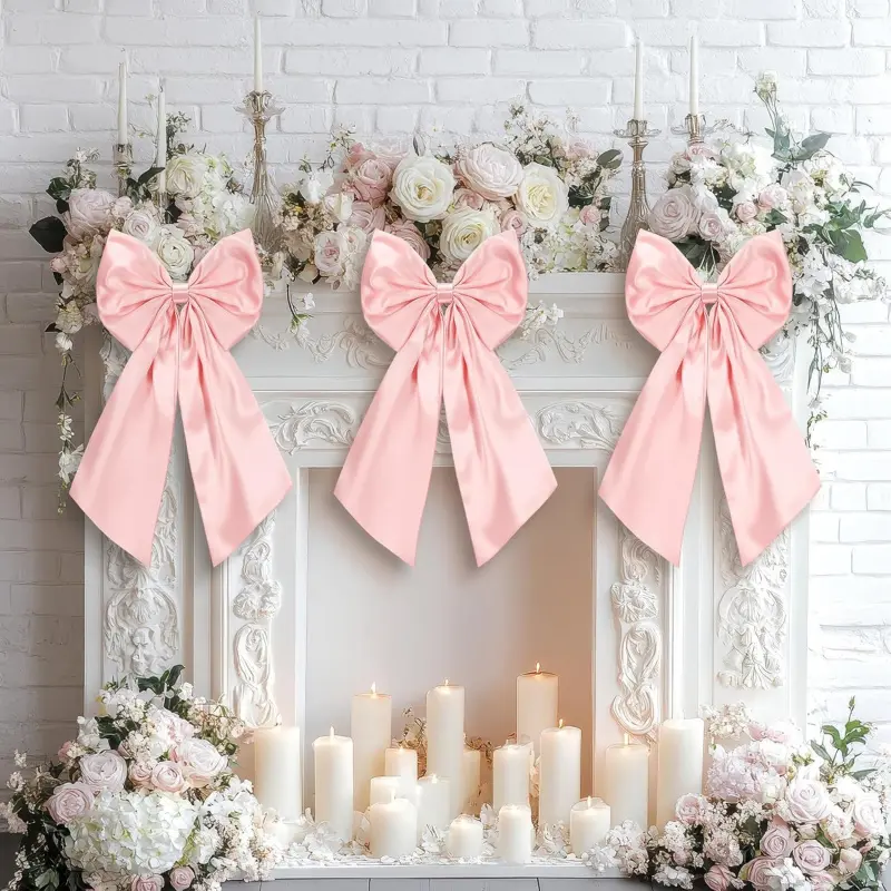3 Pcs 2 FT Large Pink Valentine's Day Bow Decorations Big Satin Bows Hanging Wall Decors for Wedding Coquette Birthday Backdrop Bridal Shower Bachelorette Room Fireplace Party Suppliesvalentine's day decor