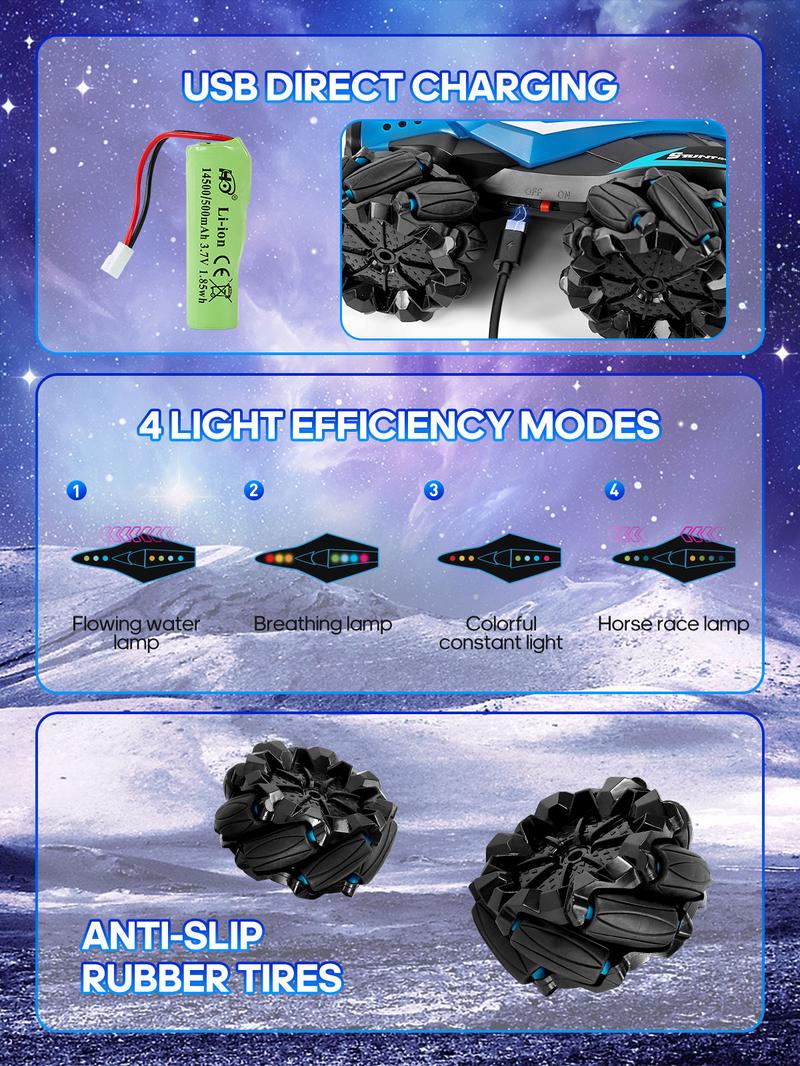 Fygurso Remote Control Car RC Cars with Sides Light Strip and Headlights Double Sided 360 Flips Rotating RC Stunt Car,2.4Ghz All Terrain Toys for Kids Toy for Boys Girls Birthday Gift(Blue)