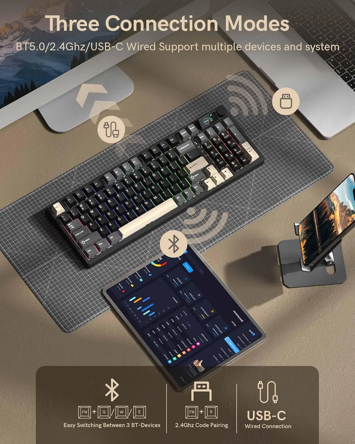Womier M98 Wireless Mechanical Keyboard w/Screen & Knob, 96