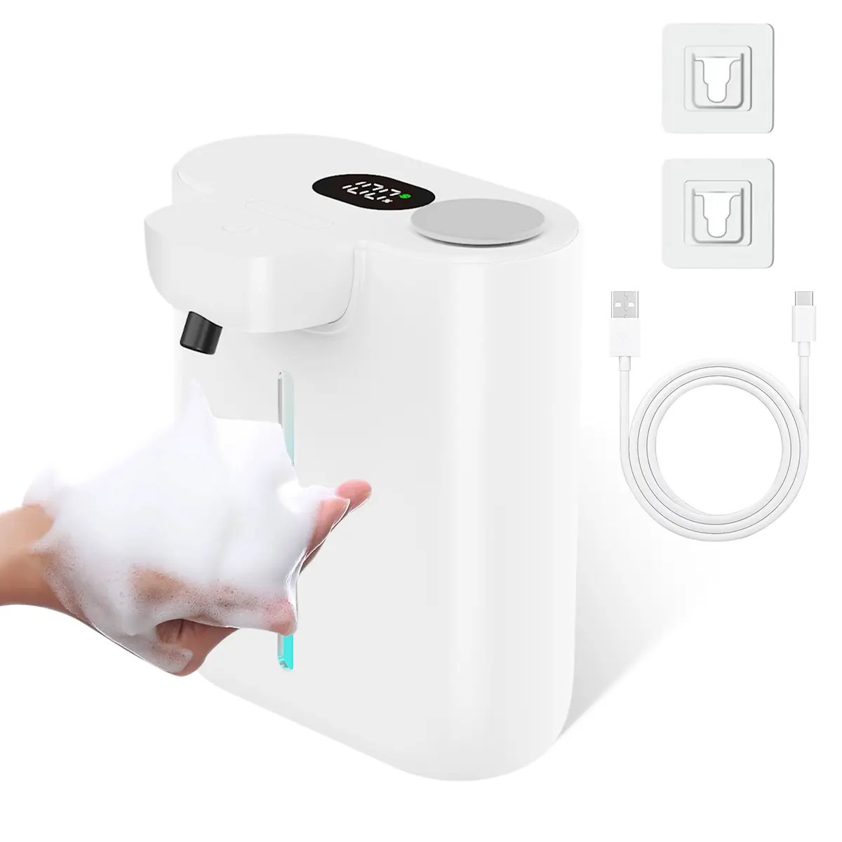 Automatic Foaming Soap Dispenser with LED Power Display 500ml Large Capacity 9 Adjustable Foam Settings USB Rechargeable Touchless for Kitchen Bathroom Hand Light Minimalist Wall Mount