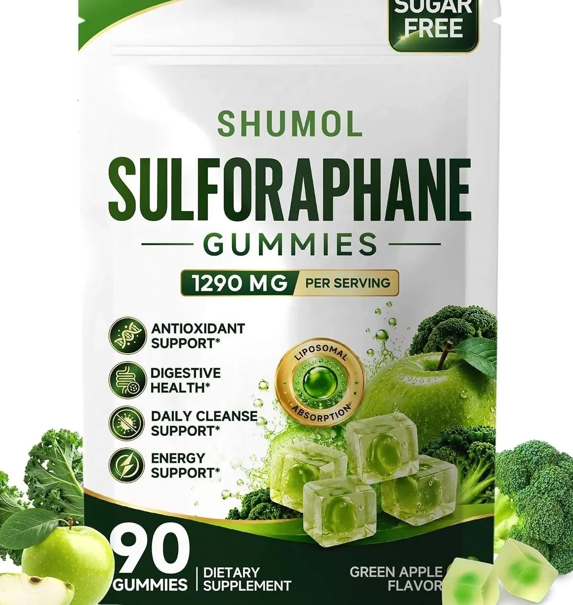 Liposomal Sulforaphane Gummies - 90CT | Broccoli Sprout Supplement with Glucoraphanin, Myrosinase, Glutathione, Quercetin & Vitamins C/E | Antioxidant, Immune & Cleanse Support | Sugar Free, Vegan