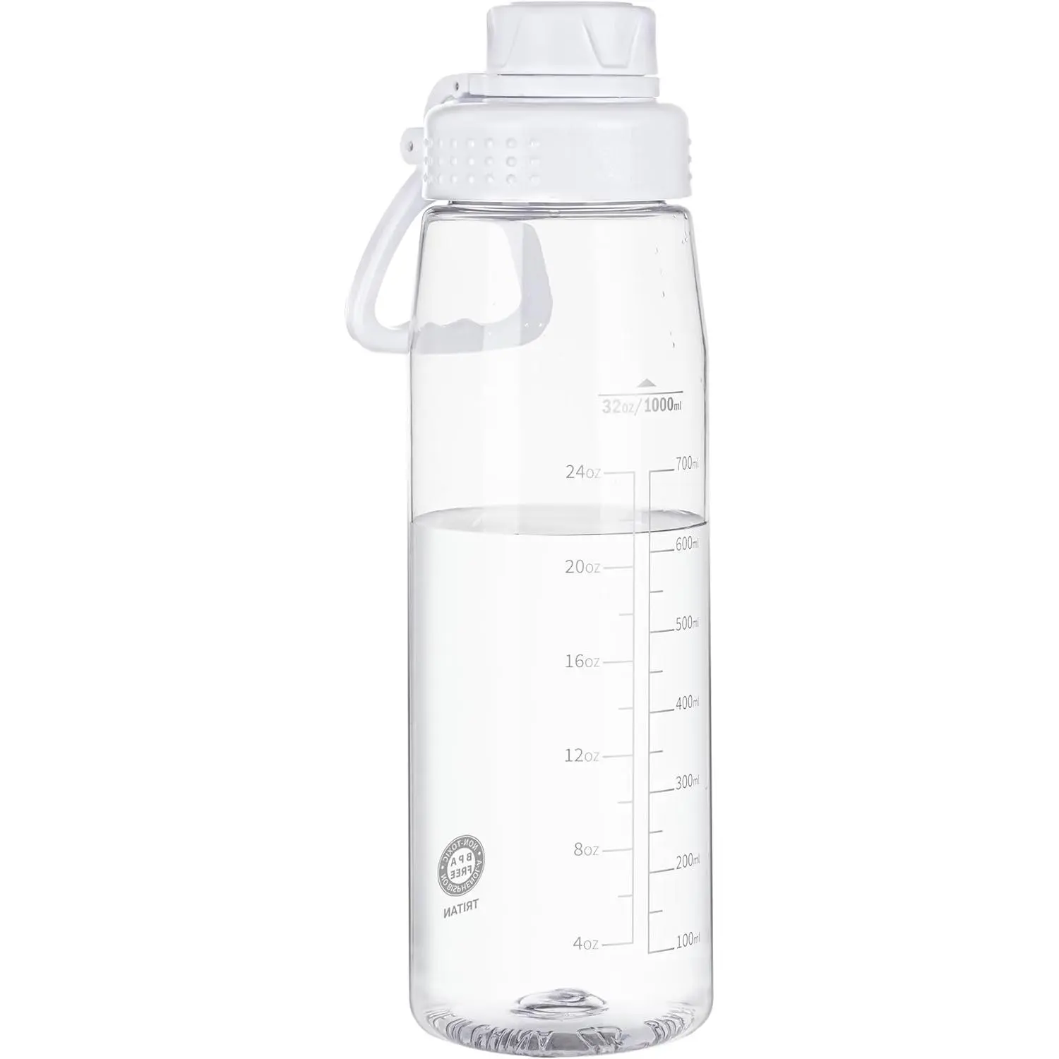 Water Bottle 32oz, clear water bottle with Chug Lid and Carry Handle, , Tritan, , Hiking Water Bottle Suitable for Travel, Outdoors, Gym, Travel, Home, School (Clear)