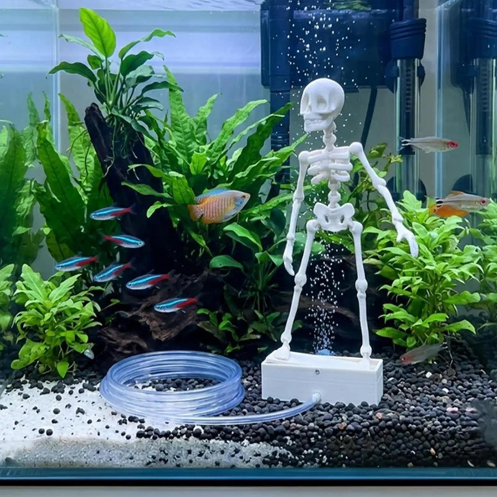 Skeleton Shape Aquarium Bubbler Decoration - Realistic Look Fish Decorations for Tank with Bubbly Effect and Air Hose