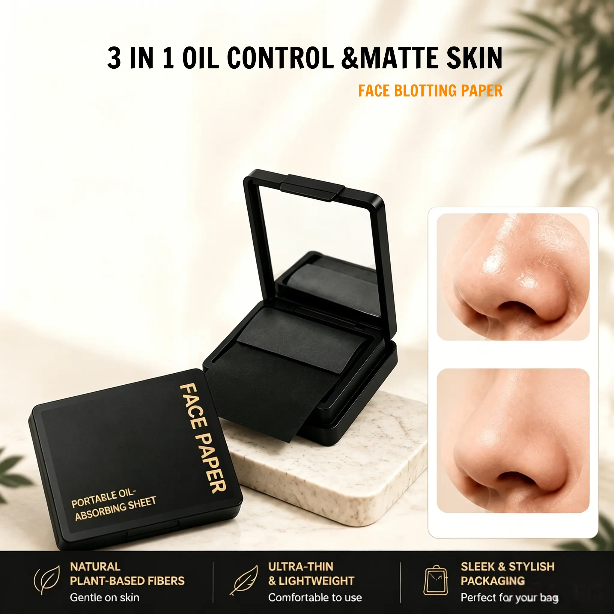 [400 sheets]Face Oil Blotting Paper ,Mini Makeup Touch-Up Kit ,oil control,3-in-1 Blotting Paper + Mirror + Powder Puff ,Travel & On-the-Go Portable Design, Fits in Your Handbag ,Daily & Stage Makeup Touch-Up,1 Full Pack + 3 Refills ,Carry-On Approved
