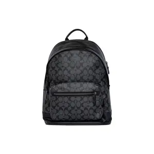 COACH West 35 Classic Zip-Top Large Backpack in Coated Canvas and Calfskin for Men, Black