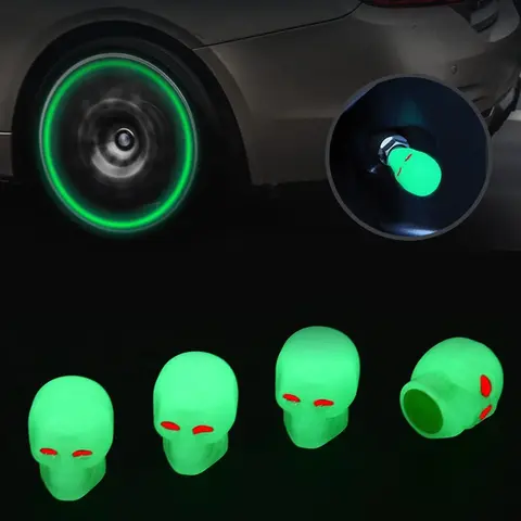 Creative Car Tire Valve Cap, Creative Skull Shaped Car Tire Valve Stem Cap, Universal Luminous Nighttime Tire Valve Cap Suitable For Most Cars, Motorcycles, SUV, Trucks, Vehicle, Car Accessories, Halloween, Tire Caps, Tyre Caps