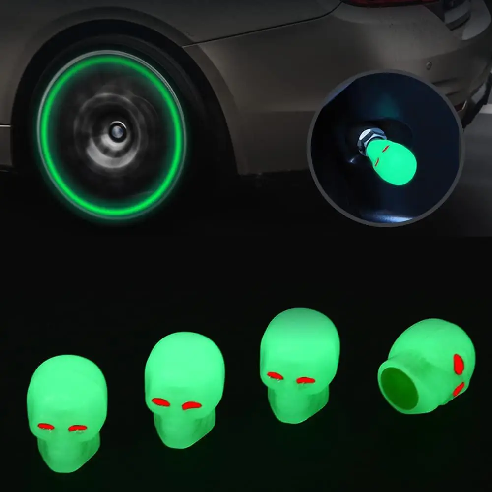 Creative Car Tire Valve Cap, Creative Skull Shaped Car Tire Valve Stem Cap, Universal Luminous Tire Valve Cap Suitable For Most Cars, Motorcycles, SUV