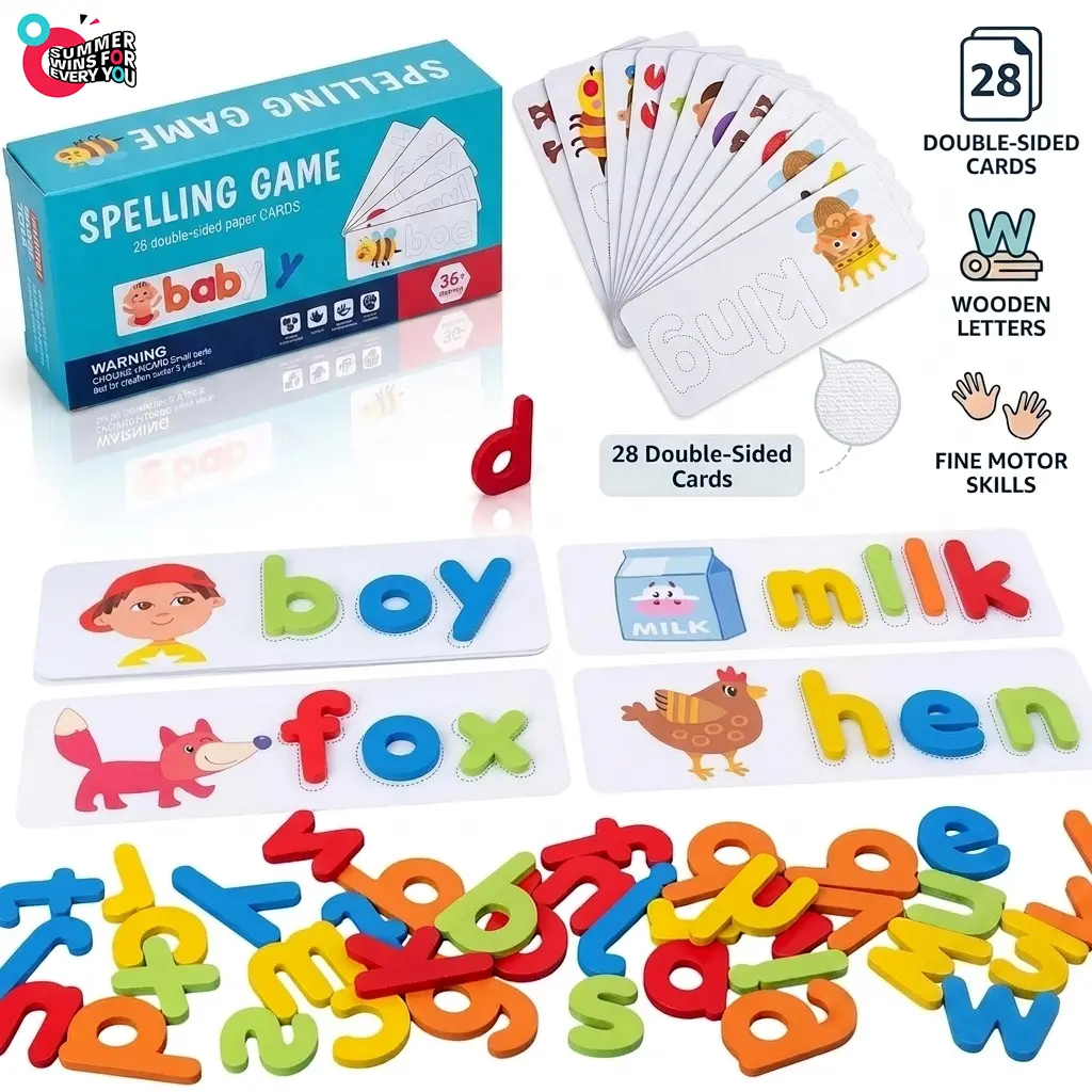 Durable Summervibes Wooden Alphabet Matching Puzzle Set - Montessori Toddler Learning Toy for 3-4 Years Beginner Boys, with 28 Dotted Line-Tracing Cards, 28 Sight Words Flash Cards, Letter Blocks, Christmas/Birthdays Gift, Toddler Learning Activities