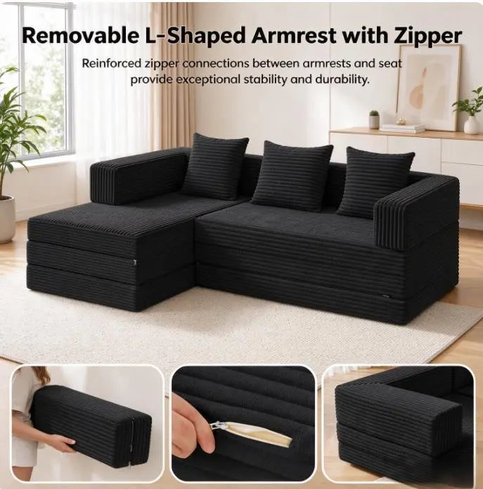 modular sectional sofa,convertible sleeper sofa bed,cloud sofa,corduroy sofa,L-shaped chaise lounge,no assembly sofa,79 inch sofa,3 fold sofa,small apartment sofa,living room sofa,modern sofa,multi zone sofa