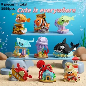 500+pcs Realistic Ocean Animal Shark Lanternfish STEM Building Blocks, Creative Stress Relief Model Toy, Sea World Biome Decor, Christmas Halloween Birthday Gift