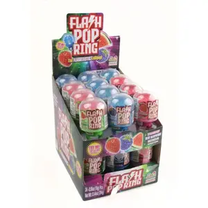 Flash Pop Rings 24 ct. - Light-up Candy Rings with Hard and Sweet Candy Tops in Fruity Flavors - 24 Count Pack Bonbon Snack Sugar Corn