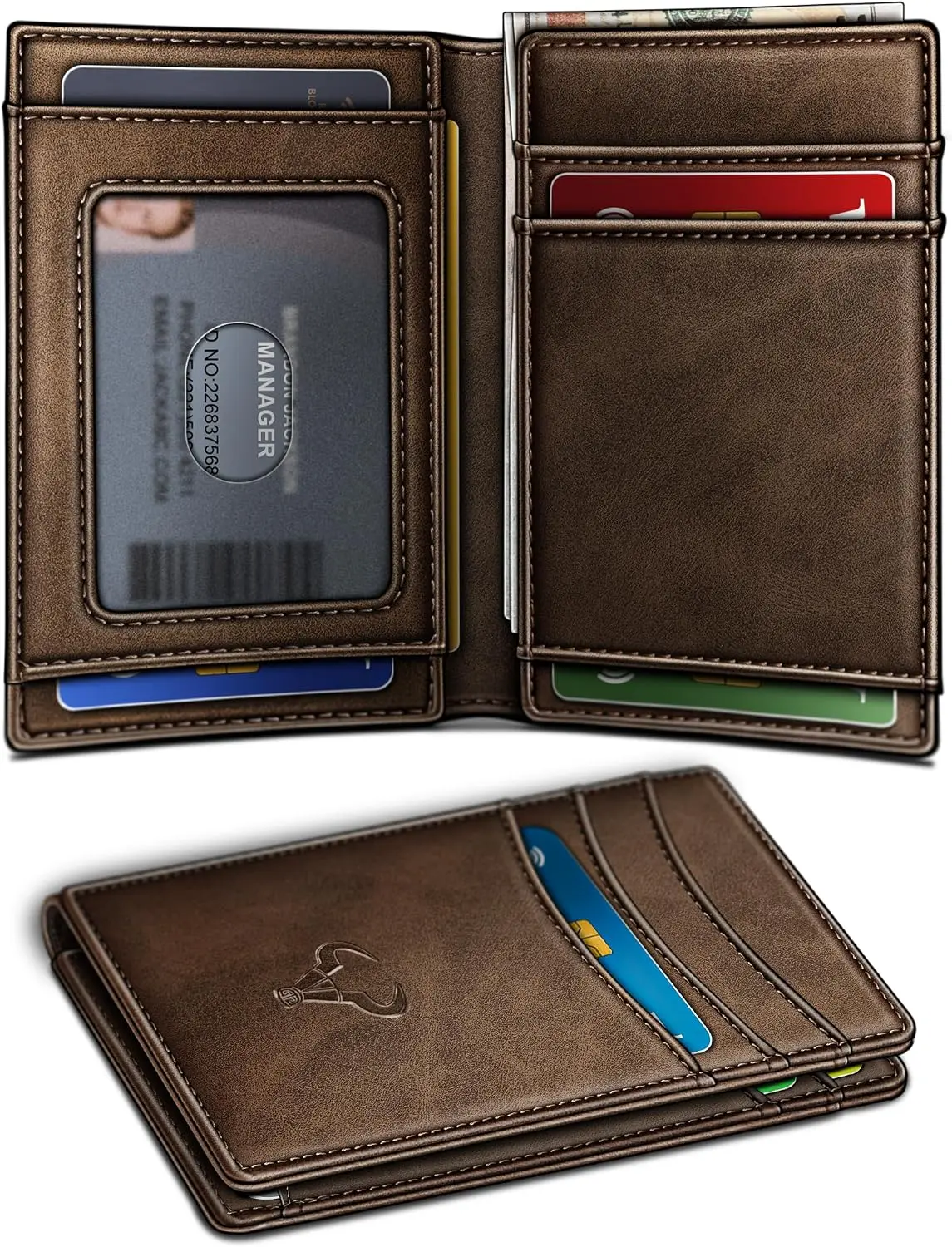 BULLIANT Magnetic Closure Slim Wallet for Men, RFID Blocking Leather Front Pocket Wallet, Holds 12 Cards and Money Clip, Side Flip Design, Gift for Men