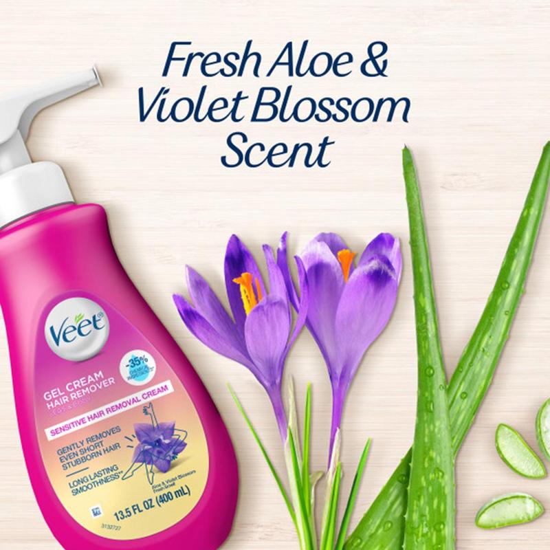 Veet Sensitive Skin Formula with Aloe Vera and Vitamin E, Dermatologically Tested Hair Removal Gel Cream 13.5 Fl Oz. for Legs & Body