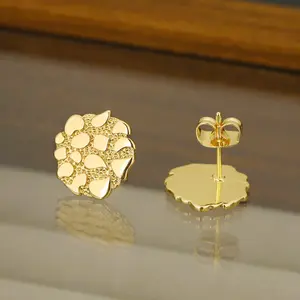 UURIEL Handmade Brass 14K-Golden Nugget Stud Earrings, High Quality Polished - Men's Accessories, Accessories for Women, Earring for Women Men