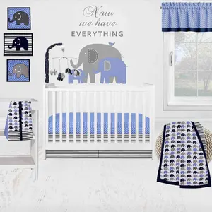 Bacati - Elephants Blue/Grey 10-Piece Crib Bedding Set with Two Crib Sheets - Blue/Grey Boys