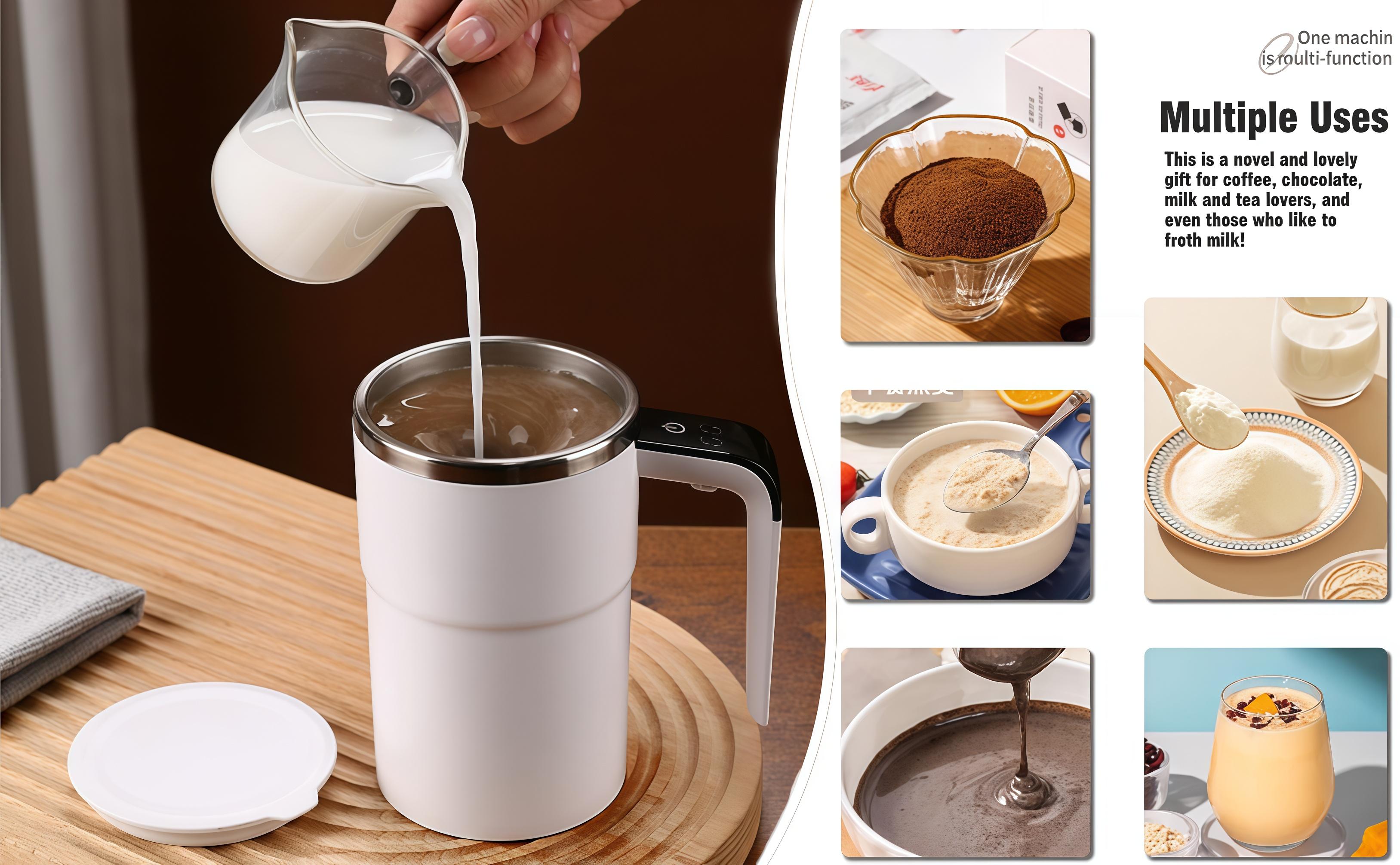 Rechargeable Self-Stirring Coffee Mug, Auto Magnetic Mixing, Temperature Display, 304 Stainless Steel, Double-Wall Insulated, Leak-Proof Travel Cup with Lid for Coffee, Milk, Protein Shakes