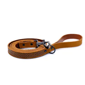 Euro Dog | Celtic Sport Leather Dog Leash with Celtic Fire & Water Rune Design for Everyday Use Earth Brown, Chocolate, Coral Reef, Khaki, Black Midnight, and Blue Jeans Leather No Stitching Simple Classy Style