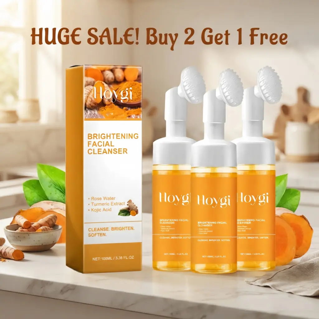 Hoygi Turmeric Foaming Brightening Facial Cleanser with Built-In Brush, Gentle Exfoliating Oil Control Face Wash, Kojic Acid Rose Water Skin Brightening Cleansing Skincare for Men & Women