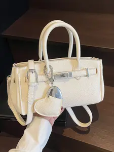 Fashionable compact exquisite  elegant mini Kelly bag, lychee textured metal lock handbag, heart-shaped crossbody bag, versatile and available in multiple colors, suitable for daily commuting, shopping, afternoon tea, etc., Handbag Shoulder Purse