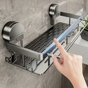 No-Drill Wall-Mounted Aluminum Bathroom Shelf, Heavy-Duty Detachable Design, Stylish Suction Cup, Drainage Design, Easy Clean