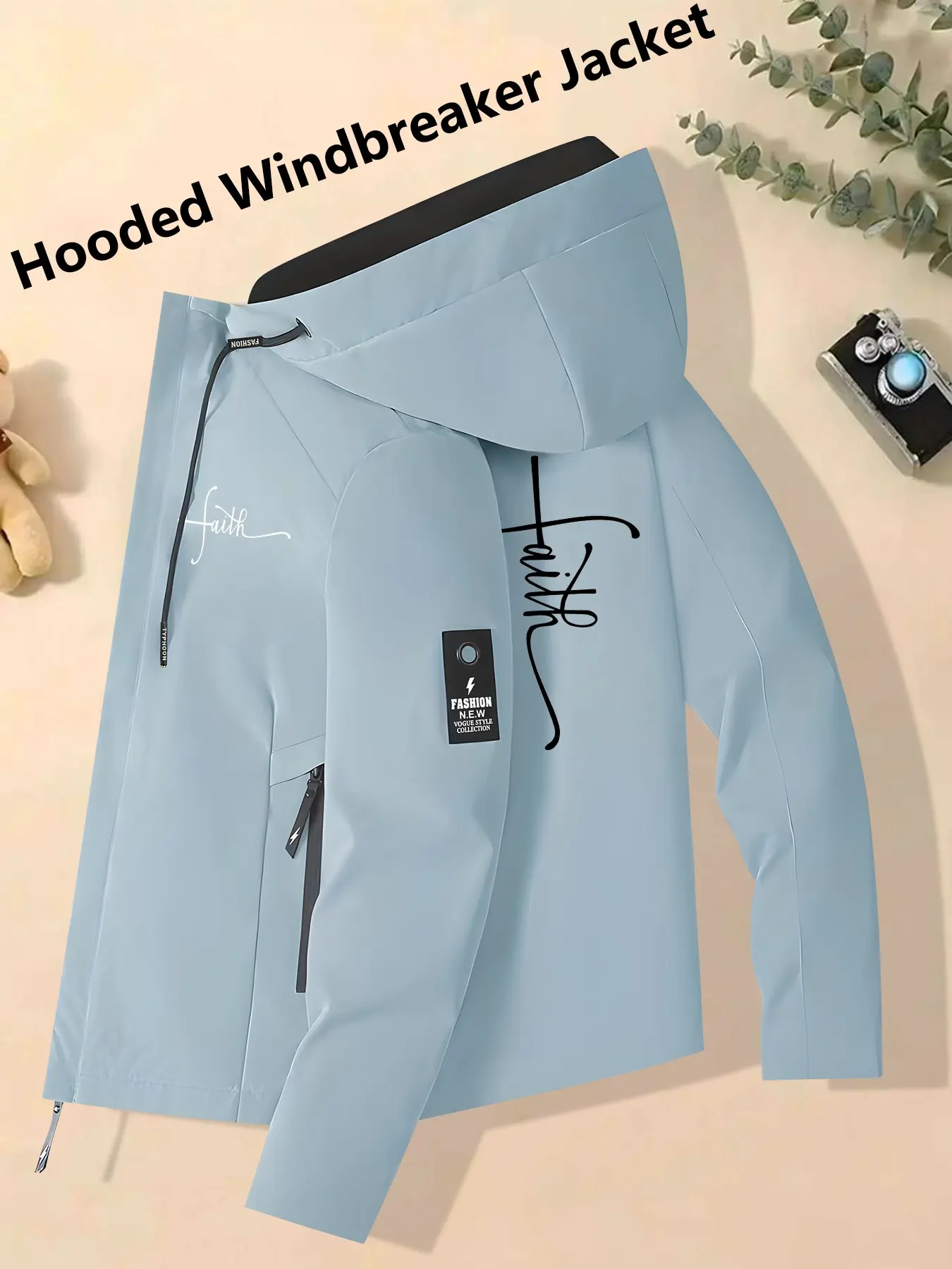 Women's Hooded Windbreaker Jacket Coats Chic Light Blue Staffy Mom Pitbull Print Windproof Waterproof Cozy Breathable Relaxed Loose Fit Soft Skin-Friendly Versatile Outerwear for Dog Lovers Perfect for Commuting Hiking & Casual Outdoor Adventures