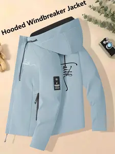 Women's Hooded Windbreaker Jacket Chic Light Blue Staffy Mom Pitbull Print Windproof Waterproof Cozy Breathable Relaxed Loose Fit Soft Skin-Friendly Versatile Outerwear for Dog Lovers Perfect for Commuting Hiking & Casual Outdoor Adventures