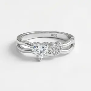 [AC009] Ring Heart Zirconia Hand Selected for Her Marquise Cut Ring, Zirconia Inlaid Heart, Daily Wear