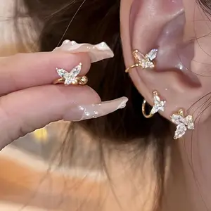 2pcs Fashionable Elegant Delicate Zirconia Butterfly Ear Bone Clip No Need Piercing Earrings Ladies Valentine'S Day New Year'S Party Accessory Gift