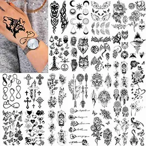 52 Sheets Creative Black Tiny Crown Infinity Triangle Fake Tattoos For Men Women Realistic Stars Letters Tattoos For Kids Temporary Waterproof Arm Hand Face Finger Neck Tatoo Stickers