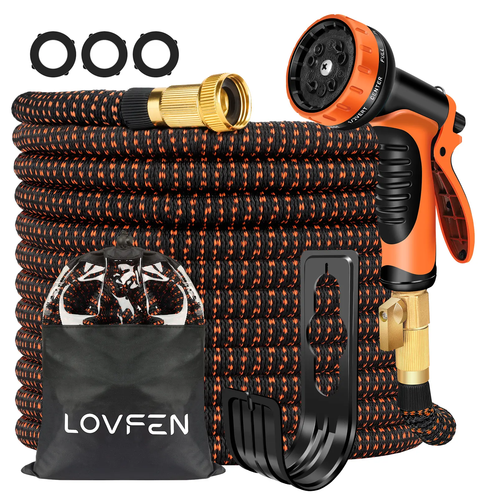 25FT/50FT/75FT/100FT/150FT Heavy-Duty Expandable Garden Hose with 10-Function High-Pressure Spray Nozzle, 3/4 Solid Brass Fittings, Leakproof Design, Durable Rubber Material, Perfect for Cleaning, Forestry, and Gardening
