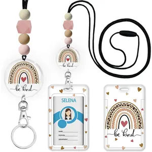 BY-B28  Funny Lanyards for ID Badges and Keys, ID Badge Holder with Silicone Beaded Lanyard Keychain for Women, Teacher, Nurse, Office Name Tag Badge Holder ID Card Holder, Breakaway Badge Lanyard
