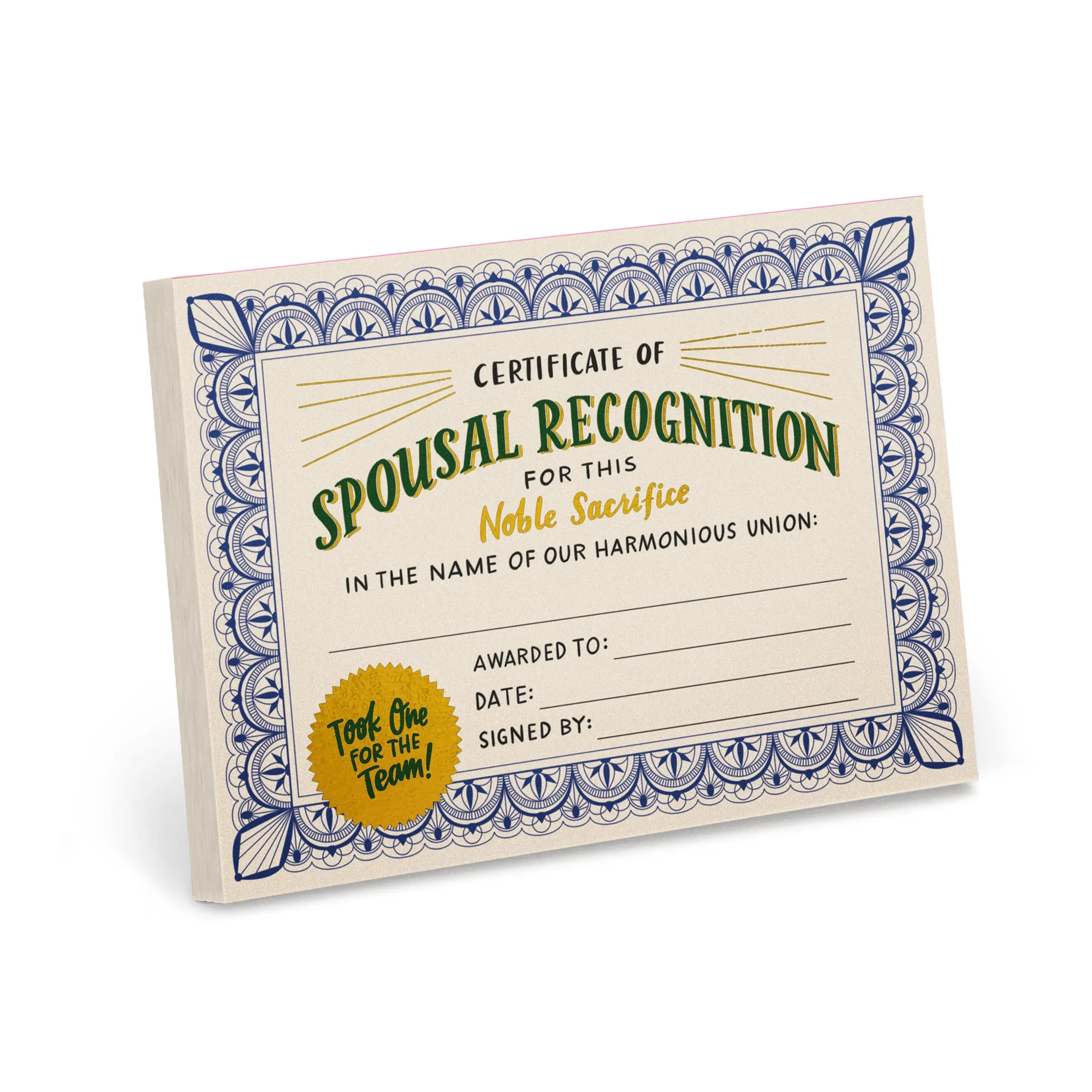 Spouse Recognition Wife / Husband Award Paper Certificate Note Pad Spouse Recognition Wife / Husband Award Paper Certificate Note Pad