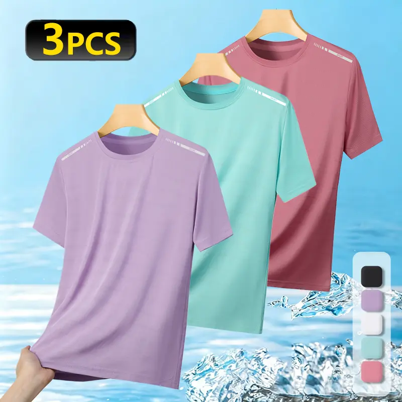 3-Pack Women’s Breathable Quick-Dry Printed T-Shirts for Fitness — Short Sleeve, Cooling Feel, Running & Yoga, Outdoor Training, Crew Neck Tops