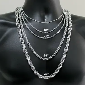 Hermah Twisted Rope Link Chain 3/5/7mm Stainless Steel Necklace for Men Unisex 16-30inch Silvery Valentine Birthday Gifts